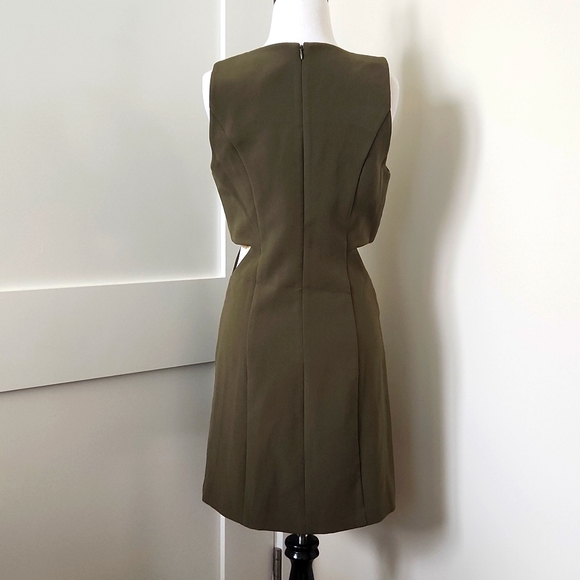 NWT Anthropologie Olive green midi shift dress with triangle cutouts. Size S. - Picture 2 of 4